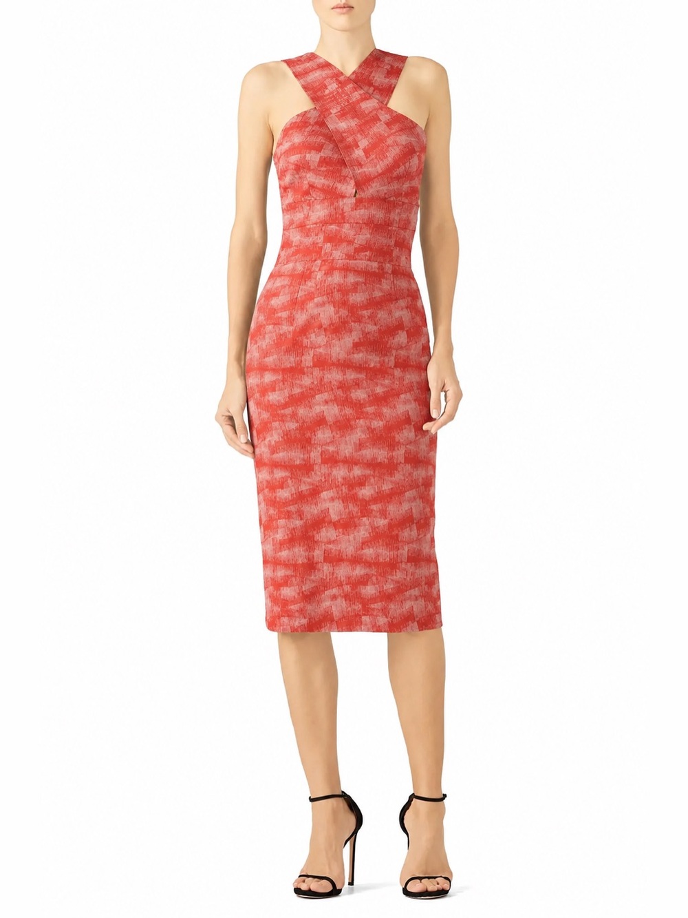 Hunter Bell Coral Orange & White Cross Neck Dress Size 6